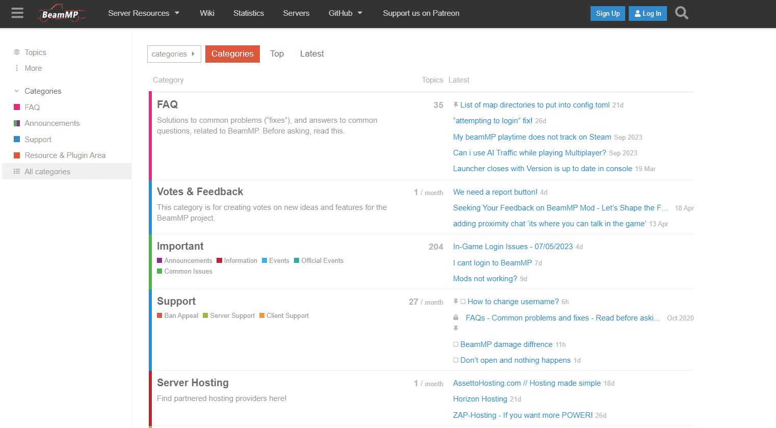 BeamMP community forum home page