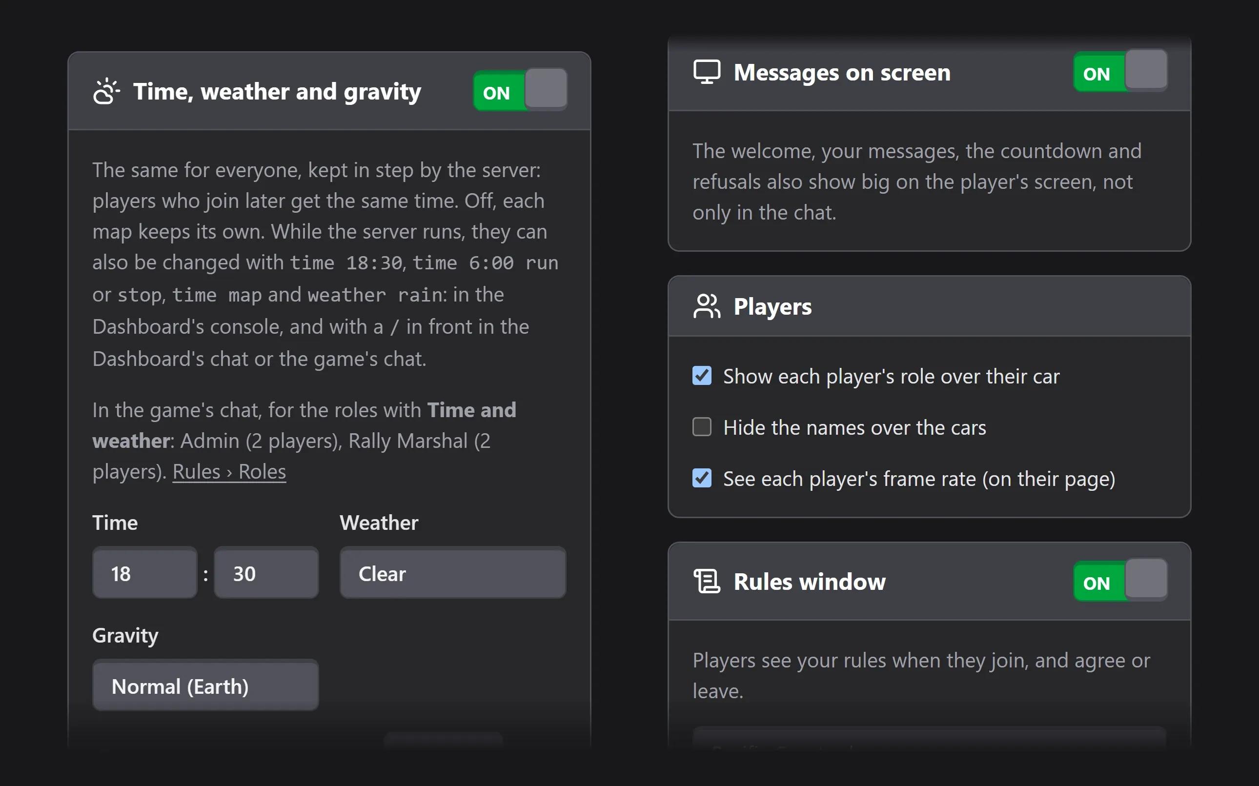 BeamMP Server Manager time, weather and gravity settings, synced for every player
