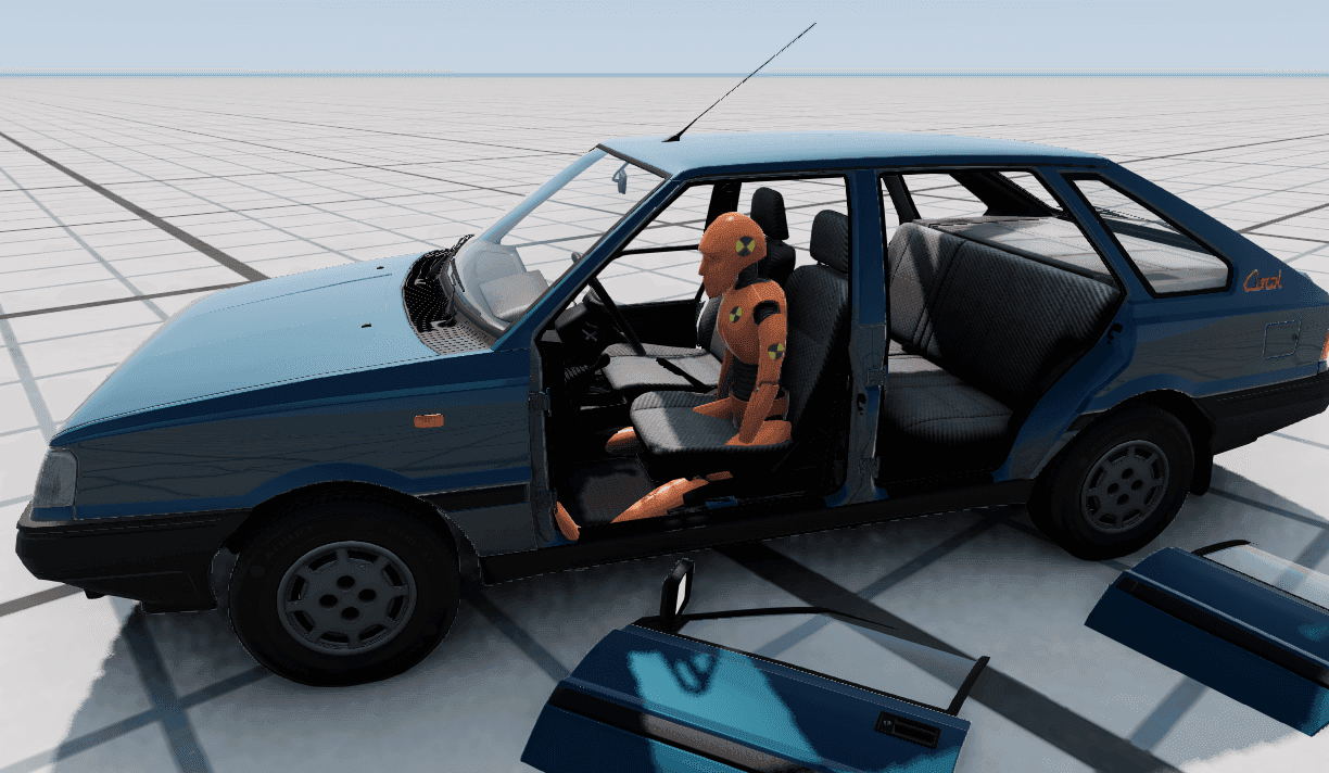 Crash test dummy driving a car in BeamNG.drive (Universal Dummy Mod)